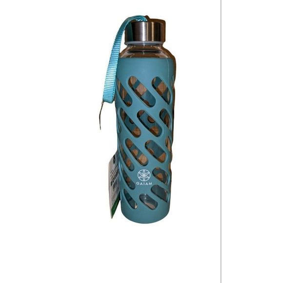 20oz Glass Water Bottle GAIAM Sure Grip Teal Spill Proof  BPA Free NEW - Picture 2 of 3